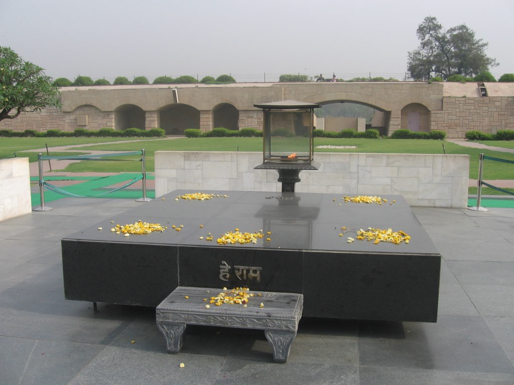 This shiningly black marble marks the spot where Gandhiji was cremated.