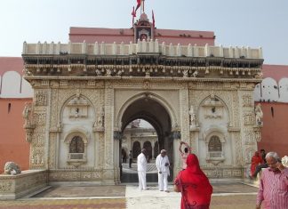 Karni Mata Temple’s ornate marble entrance displays Rajputana architecture