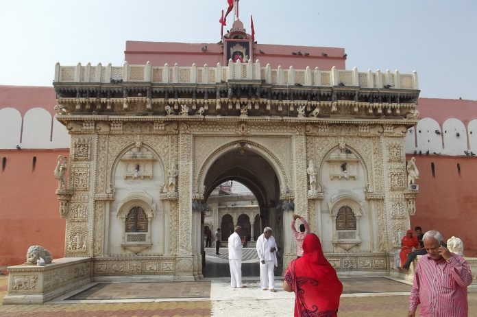 Karni Mata Temple’s ornate marble entrance displays Rajputana architecture